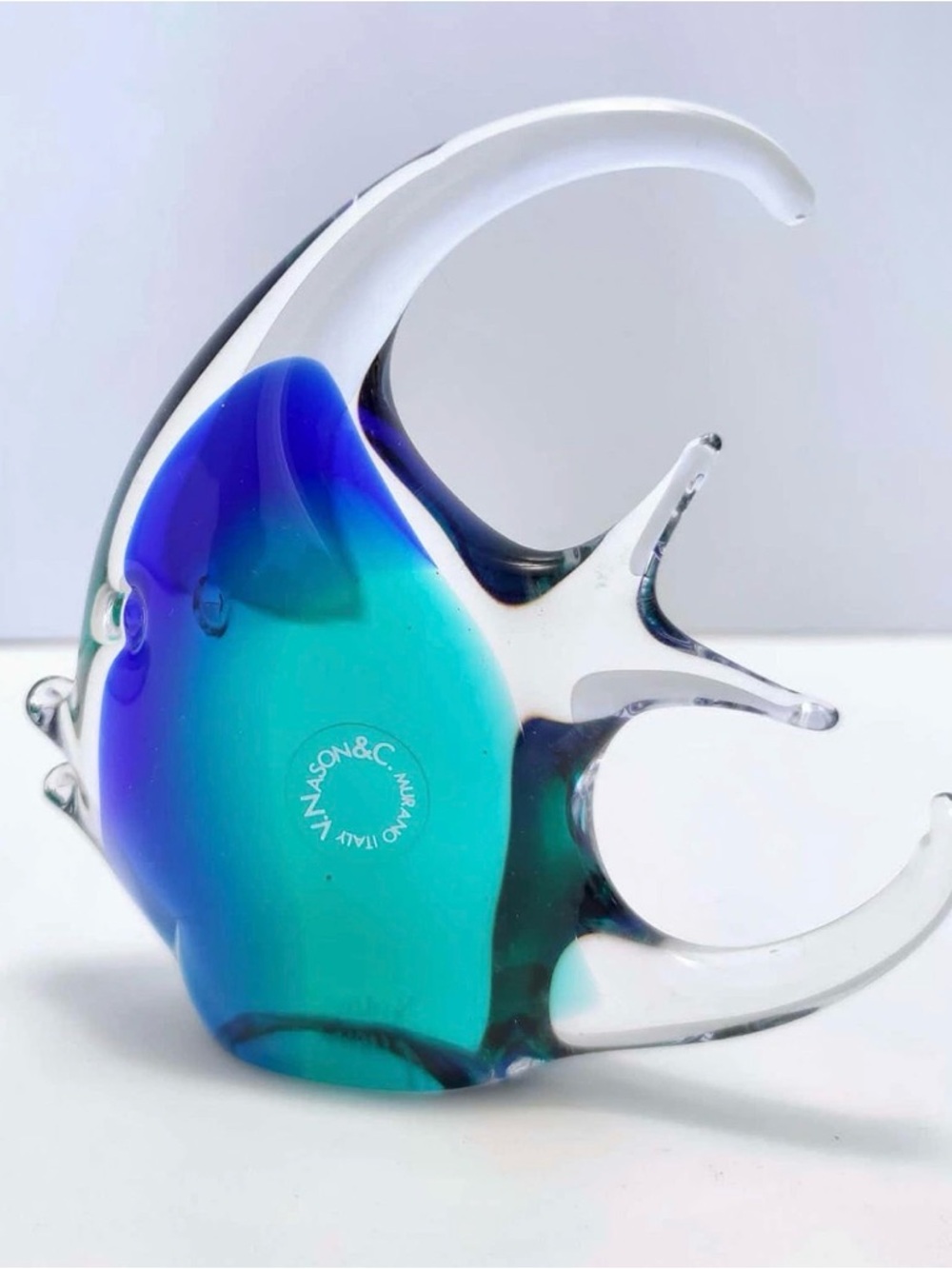 Murano Blue and Teal Glass Fish Sculpture - Picture 4 of 6